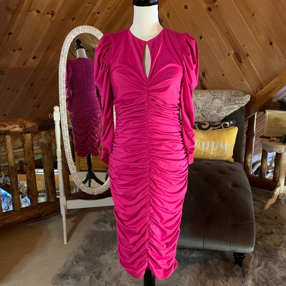 Black Halo Fuchsia Long Sleeve Dress